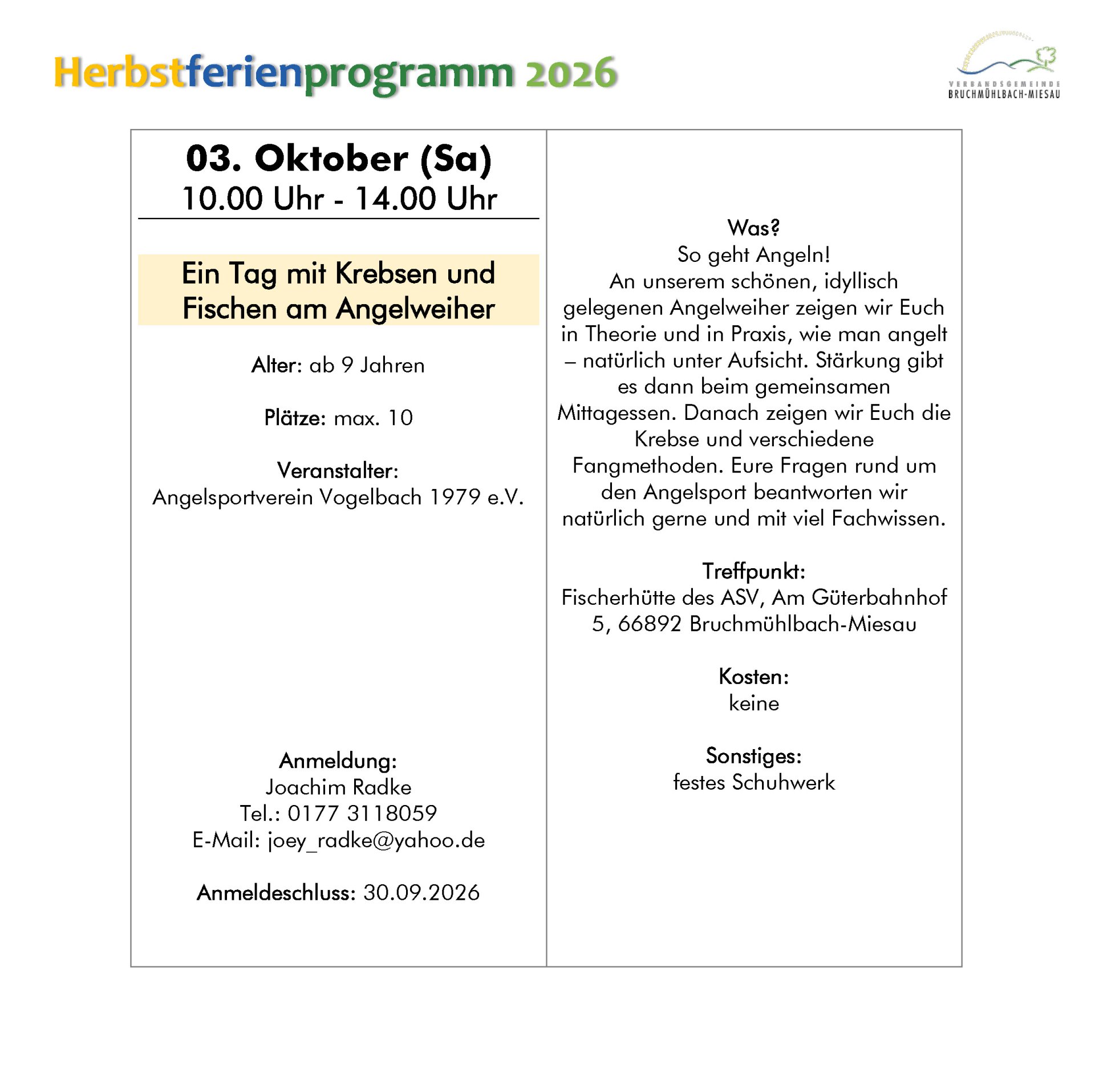 Ferienprogrammheft Herbst 2026 Ferienprogrammheft Herbst 2026