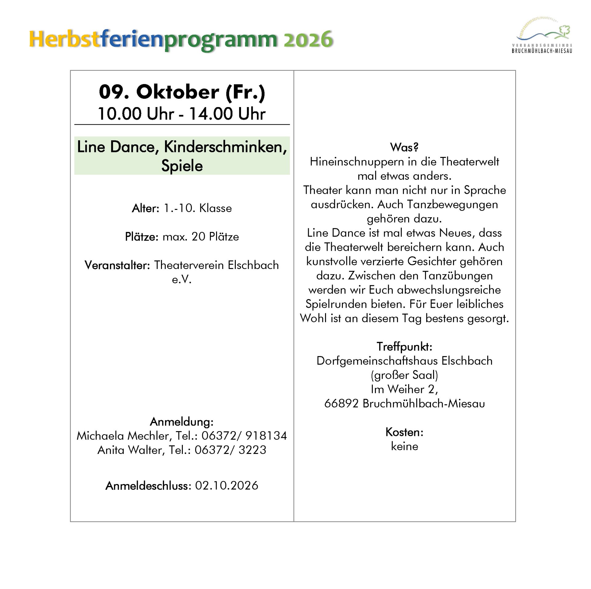 Ferienprogrammheft Herbst 2026 Ferienprogrammheft Herbst 2026