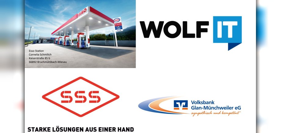 Sponsoren der Endless-Summer-Party: Esso Station Tankstelle, Fa. SSS Nelken GmbH, Wolf IT, Volksbank Glan-Münchweiler